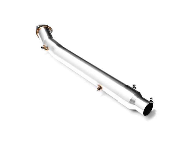 Downpipe FAP inox poli pour Audi A6 C6 2.7 et 3.0 TDI vu de trois quarts
