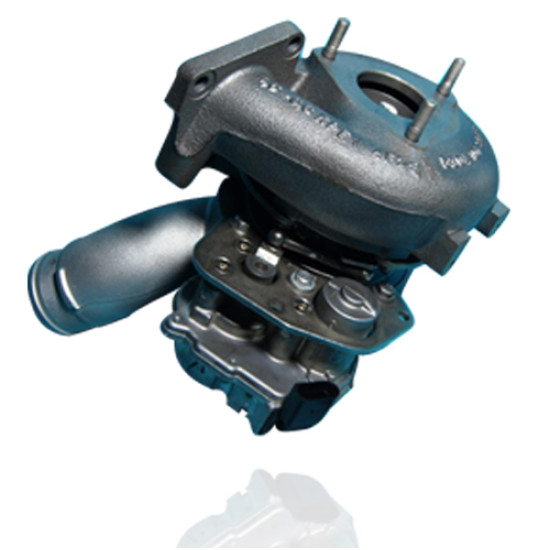 Turbo neuf BV50 vu côté turbine avec sa bride d'échappement