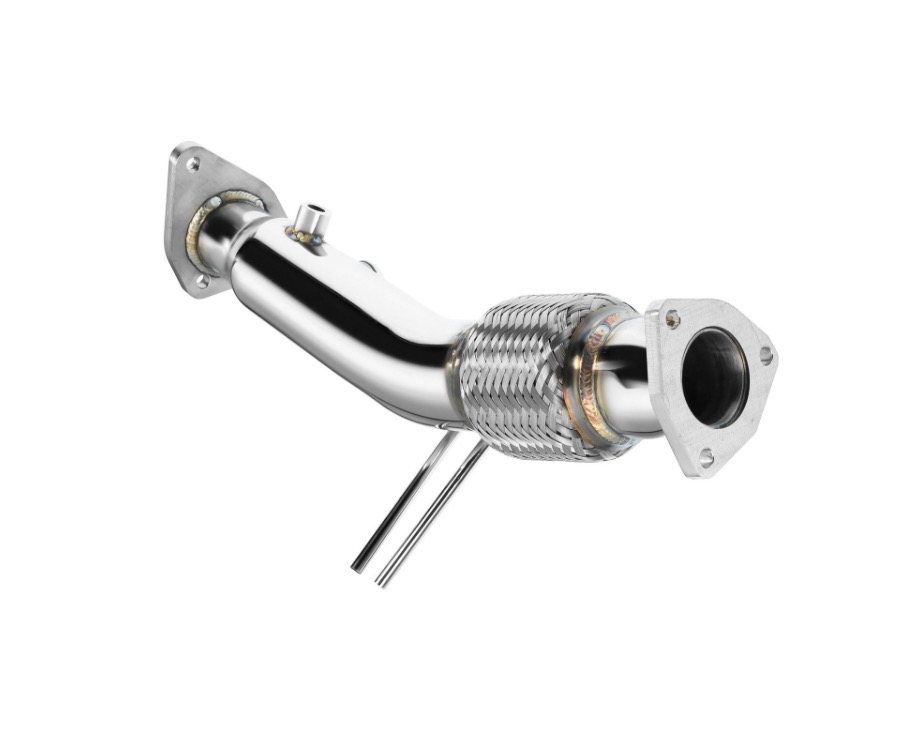 Downpipe inox poli pour Audi A6 2.0 TDI PD C6 vu de trois quarts