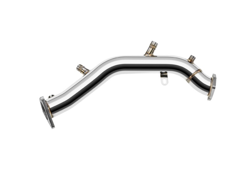 Downpipe Pro inox Audi A6 2.0 TDI vu de profil avec ses piquages de sondes